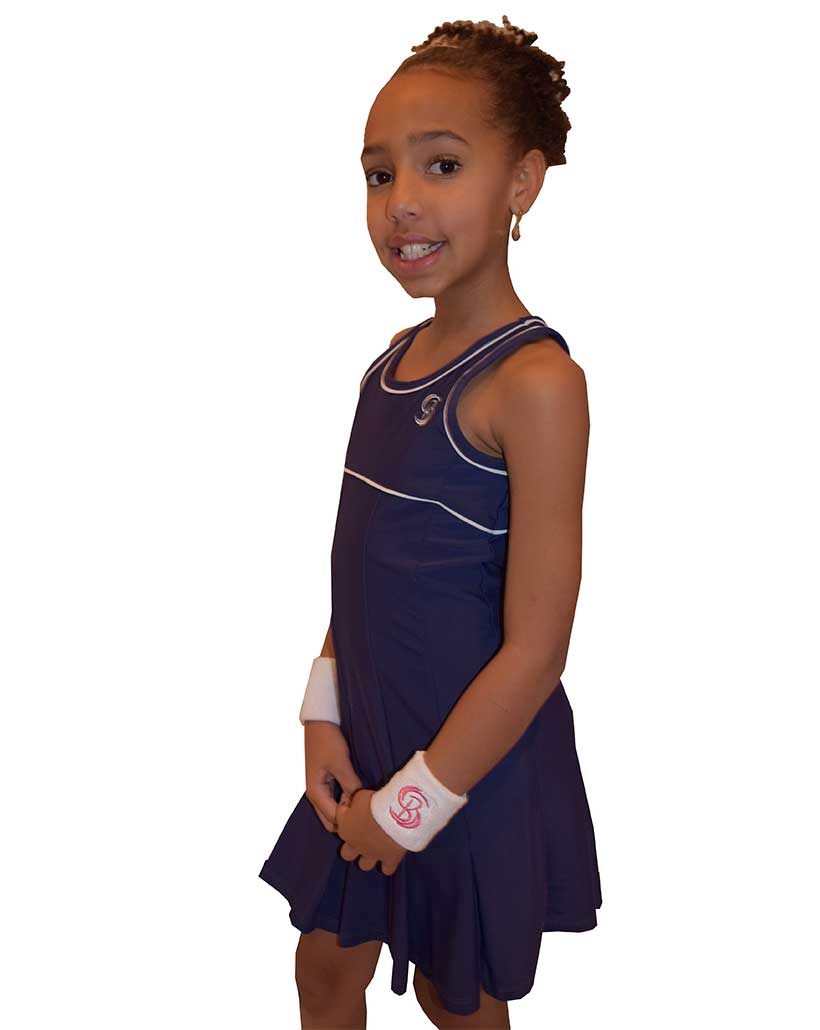 Bace Blue & White Frill Skirt Dress Colour Block Vestito da Tennis Bambina